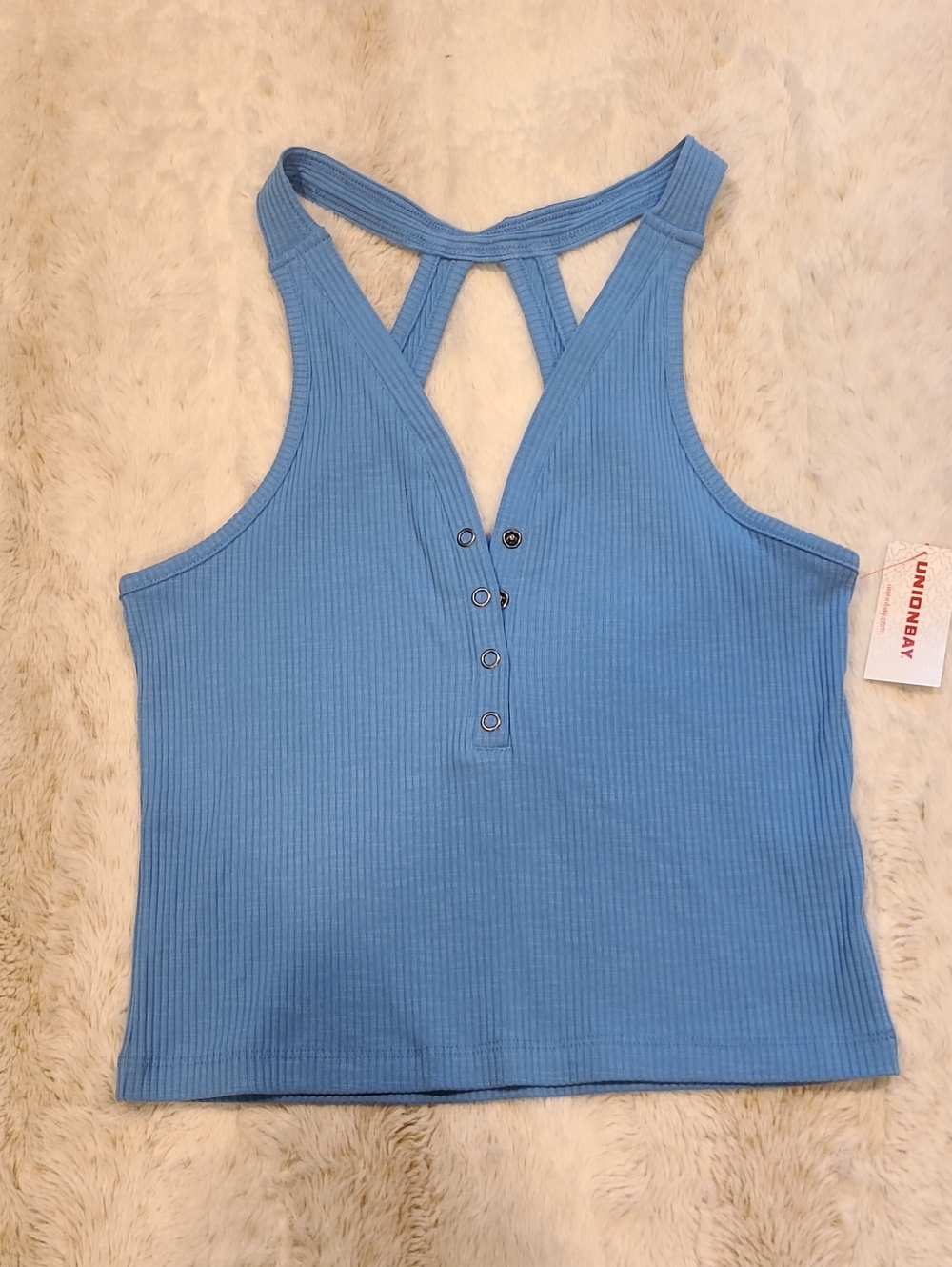 UNIONBAY Sky Blue Ribbed Button-Front Tank